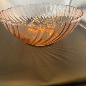 Vintage Arcoroc France Pink Depression Glass Large Bowl, with Swirl Design
